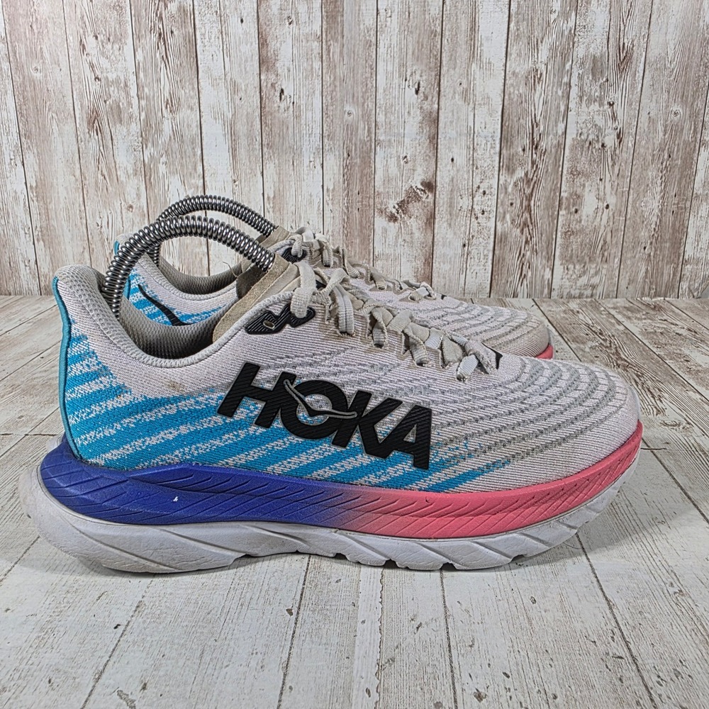 Hoka One One Mach 5 Womens 6.5 White Scuba Blue Pink Running Shoes 1127894-WSBB